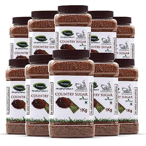 Image of Thanjai Natural 10kg Jar Sugarcane Jaggery Powder /Country Brown Sugar /Naatu Sakkarai - Organically Processed 100% Natural (10kg Jar)