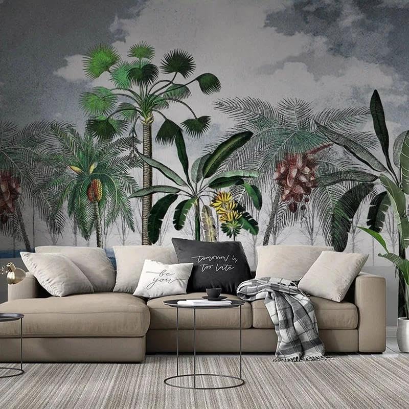 Papier peint intissé forêt tropicale 3D pour masquer mur salon