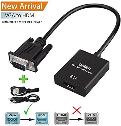 Miniatura 2 de Adaptador VGA a HDMI, 1080P VGA a HDMI (hombre a hembra) para computadora, computadora de escritorio, laptop, PC, monitor, proyector, HDTV con cable