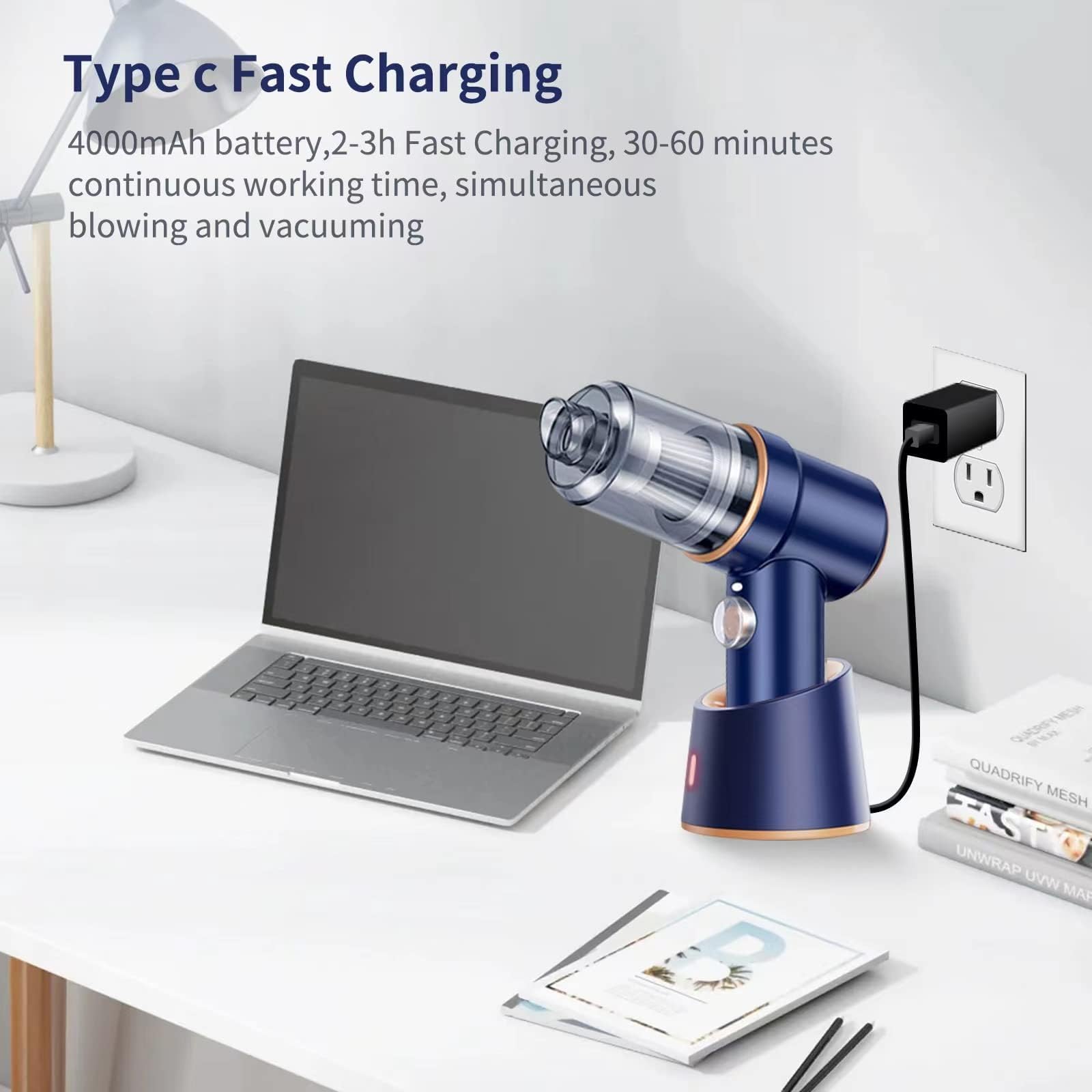 2-IN-1 Aspirateur Sans Fil Puissant 12KPA avec Lumière LED - Souffleur Air Comprimé pour Nettoyage PC, Bureau, Voiture