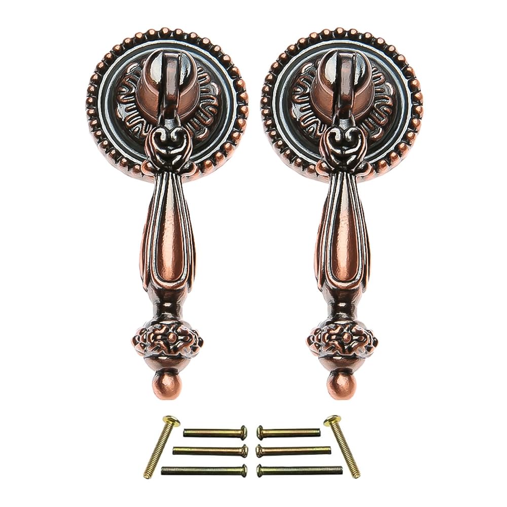 Muxsam Antique Bronze 2Pcs Drawer Pull European Style Hanging Design Handle Cabinet Drawer Door Drop Pull Knobs