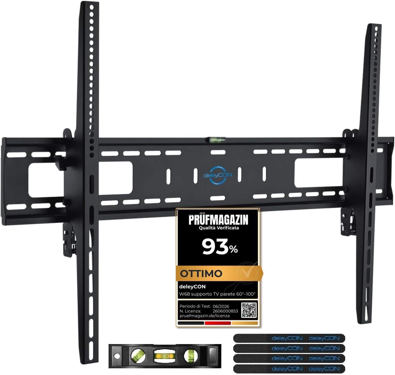 deleyCON Supporto Parete Universale per TV 60"-100" Pollici (152-254cm) Inclinabile 75Kg & VESA 900x600 Televisione Plasma LCD LED OLED TFT CURVED