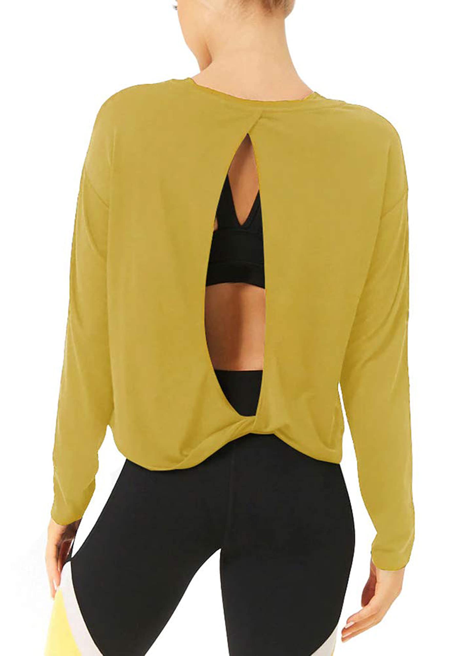 Bestisun Long Sleeve Workout Shirts Yoga Dance Tops Open Back Athletic Clothes for Women