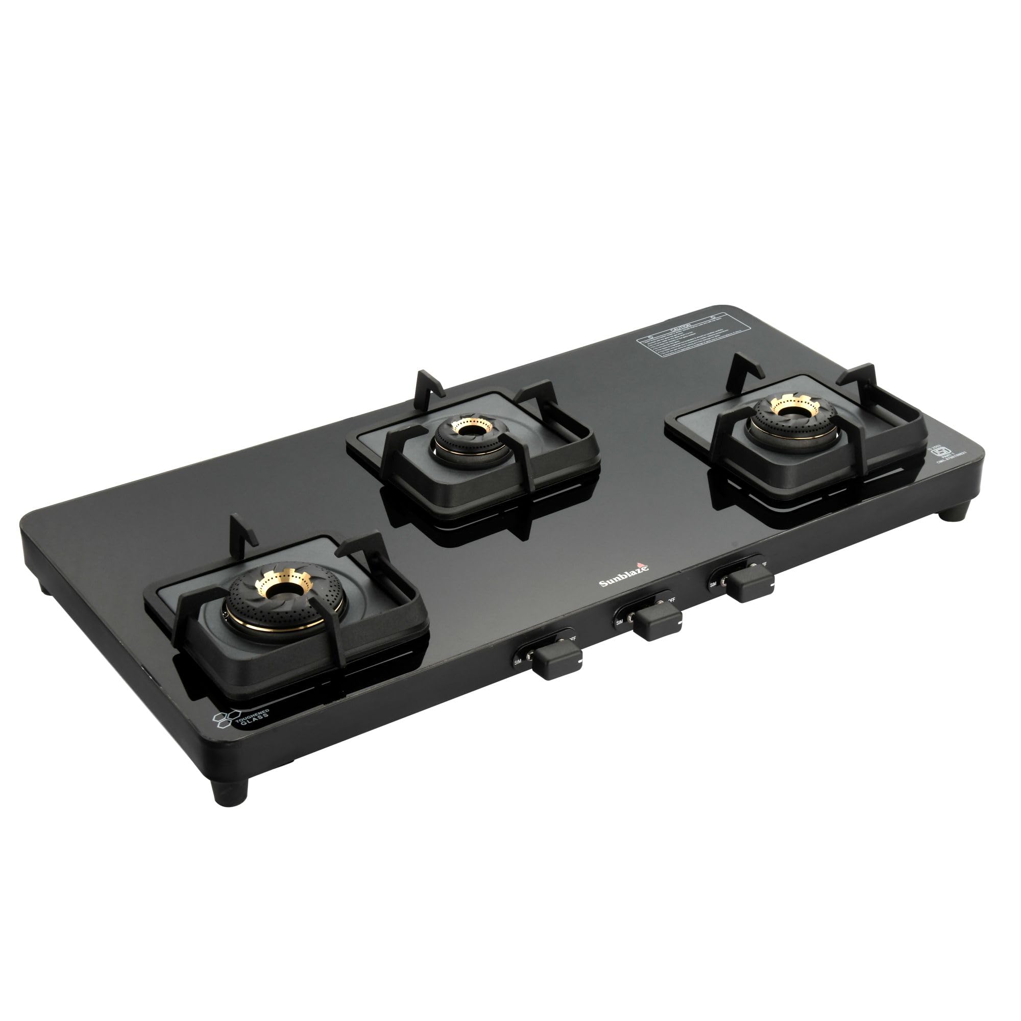 Sunblaze Razr 3 Burner Toughened Glass LPG Cooktop Manual Ignition Gas Stove With Brass Burner Modern Glass Stove For Modular Kitchen-image-46