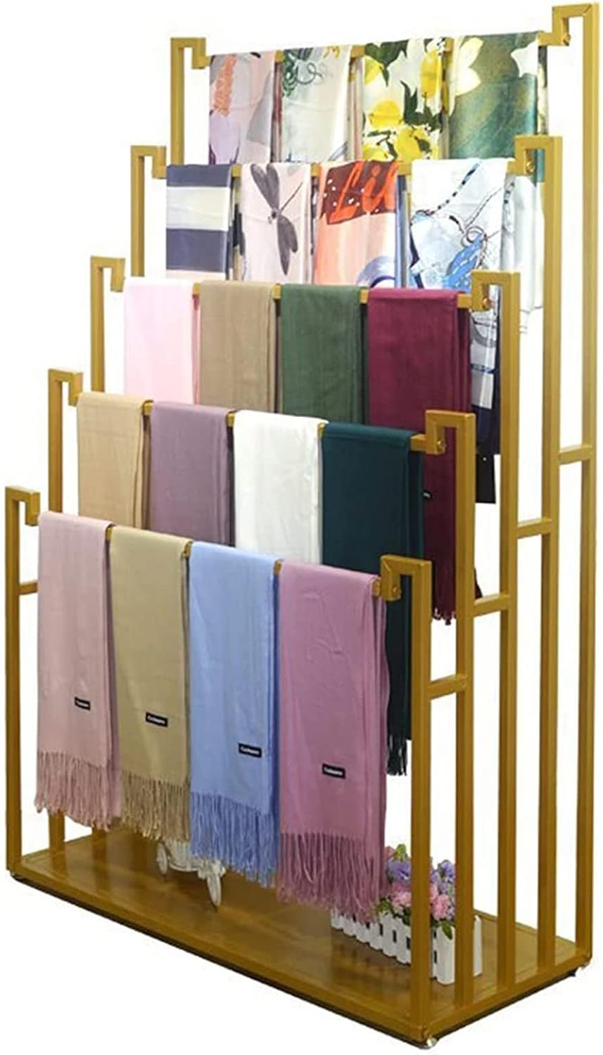 Floor Standing Scarf Display Stand, Metal Freestanding Scarf Holder Organizer, Clothing Display Racks for Retail Stores, Towel Rack for Commercial Clothing Retail Store Sheets Belt Suit Pants