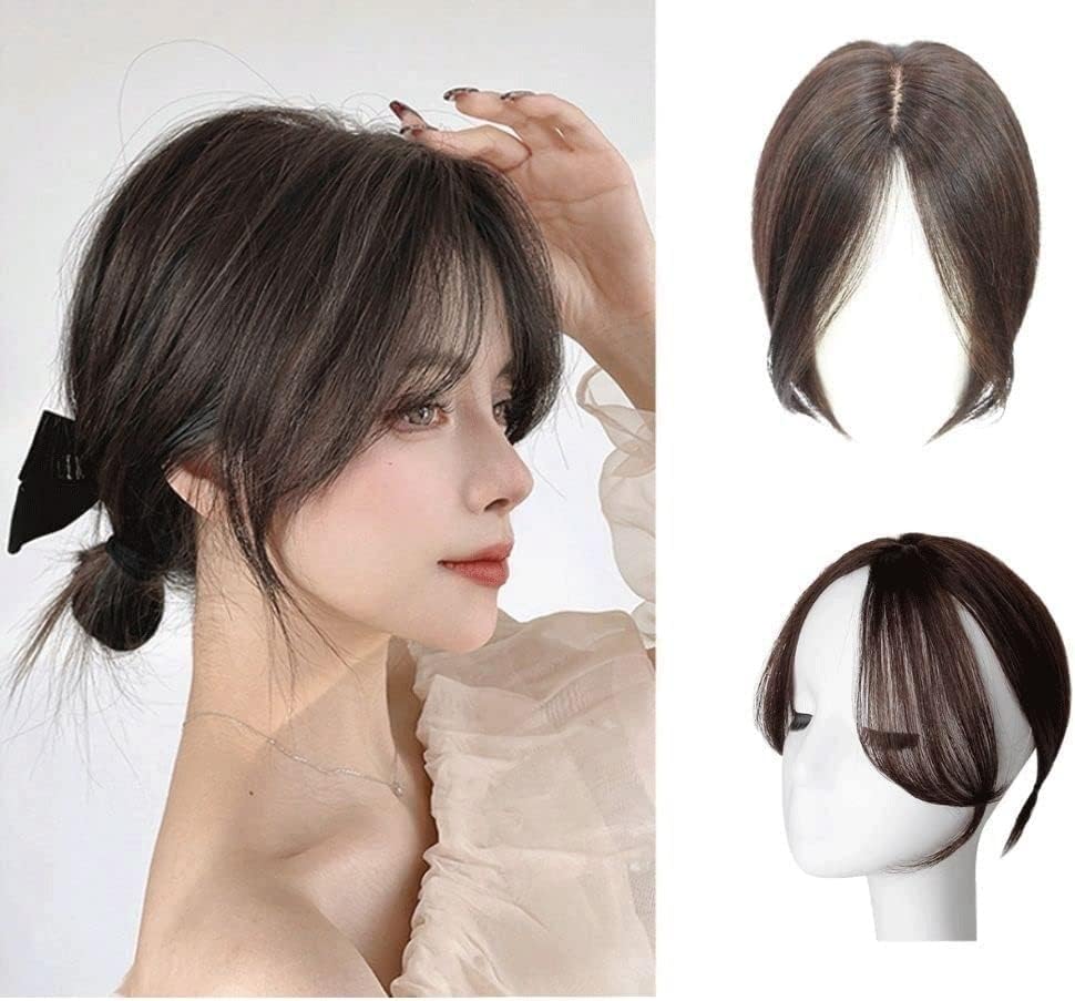 human hair topper for women thin hair, real human hair middle side part hair topper, silk base clip in hair patch, 11 inch, light brown