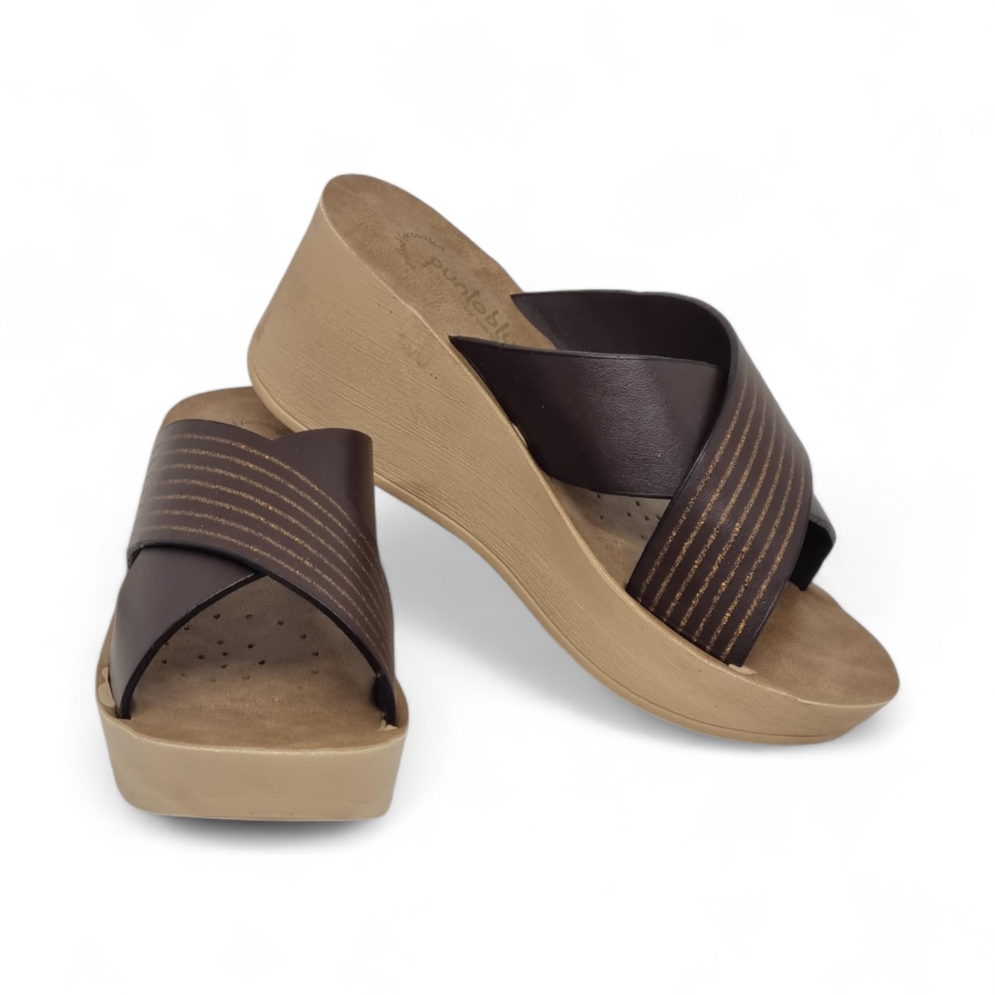 Puntoblu Womens Wedge Double Strap Chappals with Metallic Stripes (0449) (Brown, UK Footwear Size System, Adult, Women, Numeric, Medium, 6) (B0DDJS1PKJ) Amazon Price History, Amazon Price Tracker