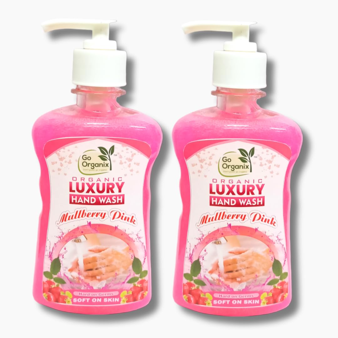 Go Organix Handwash Pump - Mulberry Pink Fresh (Pack of 2-250ml each) | Rich Foam | Moisturizing Hand Wash | 100% Organic|| For Senstive Hands