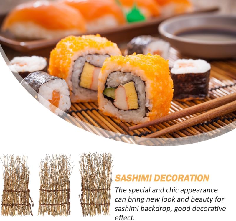 UKCOCO Japanese Sashimi Serving Plate 4-Pack Bamboo Sushi Tray Decorative Wire Fence Sashimi Serving Board for Home and Restaurant Presentation