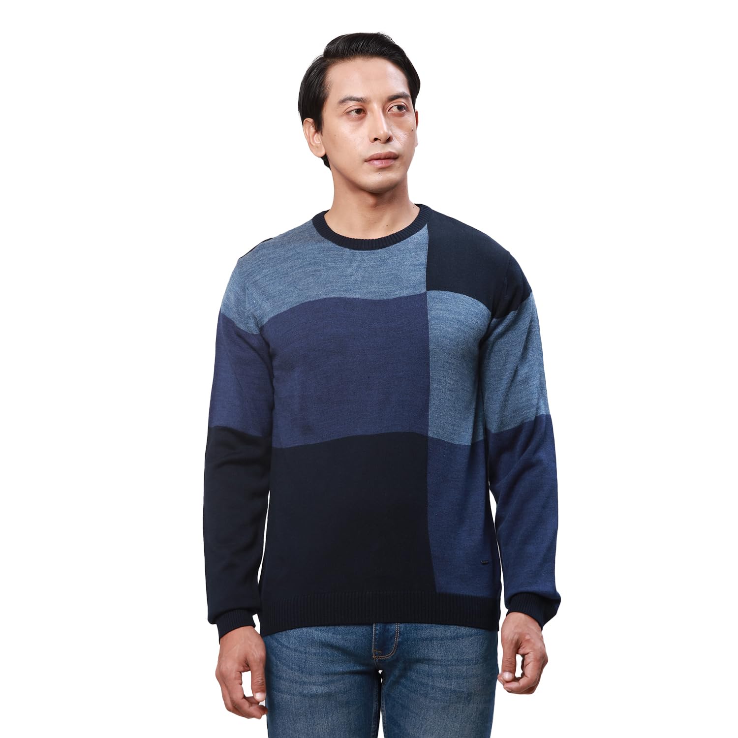 park avenue Men's Regular Fit Pure Acrylic Full Sleeve V Neck Colorblock Pattern Fancy Blue Casual Sweater-picture-14