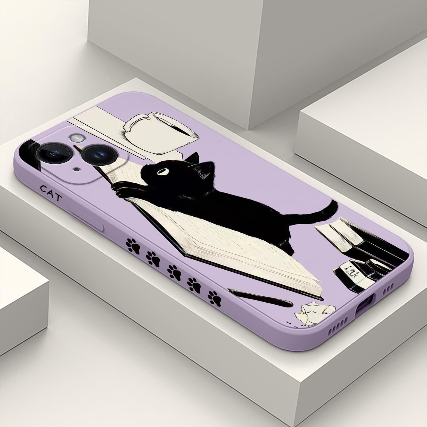 LEECG for iPhone 14 Case Flower Creativity Pattern Design Soft Silicone Slim Shockproof Phone Cover for iPhone 14, 6.1 inch-Cat Purple