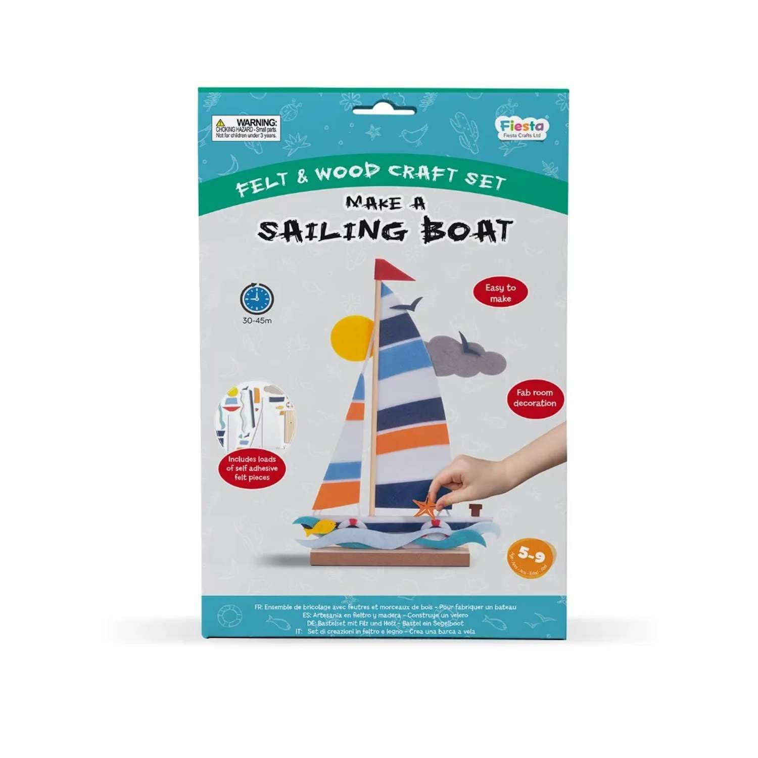 Make a Sailing Boat Felt Craft Kit by Fiesta Crafts - No Glue or Tools Needed - Craft Kit for Kids - Ages 5-9 Years