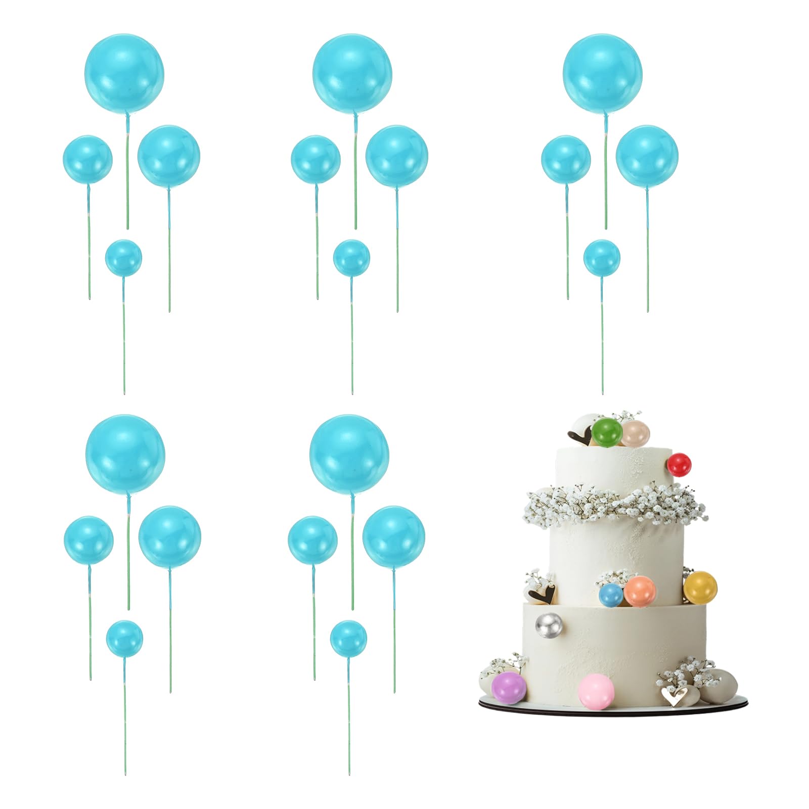 sourcing map 20Pcs Cake Toppers Foam Ball, Cupcake Insert Cake Toppers Cupcakes Decoration Balls for Theme Birthday Party Favors Wedding Halloween Christmas Supplies, Lake Blue
