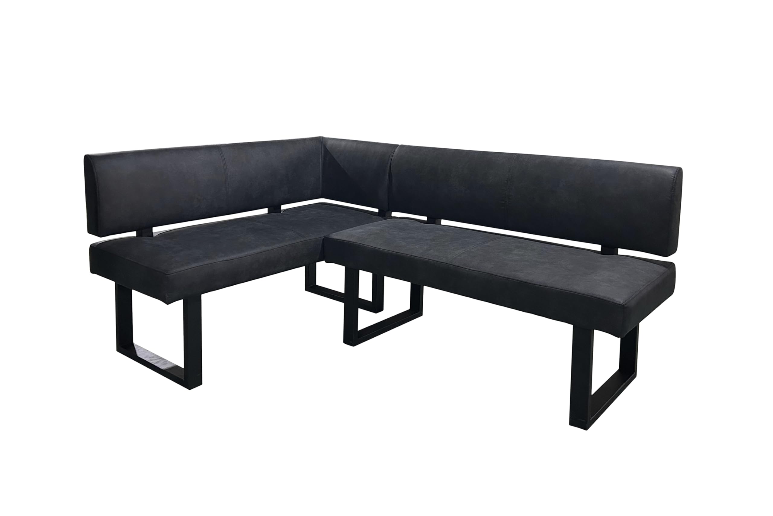 Eckbank Vancouver – byLIVING, Vintage Mikrofaser anthrazit, schwarzes Stahlgestell, Taschenfederkern, langer Schenkel rechts, 125 x 181,5 x H 86 cm