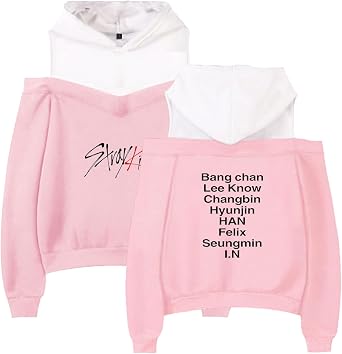 Xkpopfans SKZOO Hoodie Off The Shoulder Sweatshirt Minho Woojin Felix Pullover for Womens