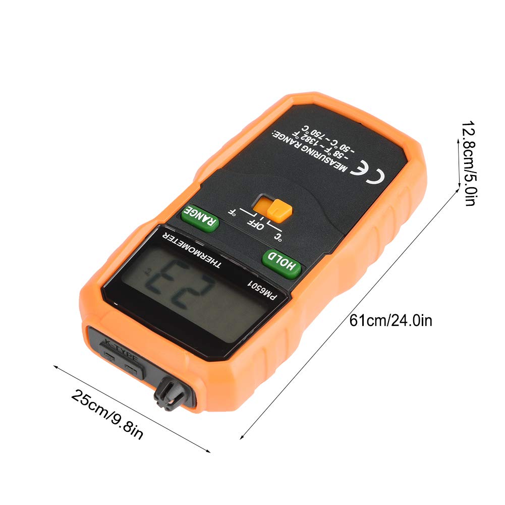 Termometro Digitale, PEAKMETER PMAK01 Test di Temperatura a Mano Display Grande -50~750 ℃ Multimetro Compatto con Termocoppia Tipo K