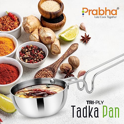 Image of Prabha Tadka Pan Stainless Steel 12.5cm Tadka Pan 550ml | Small TadkaPans Gas & Induction Base | Kitchen TadkaPan with Handle Hard & Sturdy | Chowka, Frying Dal /Spices Advanced Heat Conversion