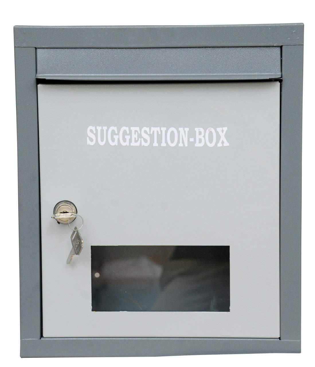 Lepose High Grade Metal Suggestion Box/Letter Box/Complaint Box/Donation Box with Two Key Lock Wall Mountable or On Table Surface (Gray) 1