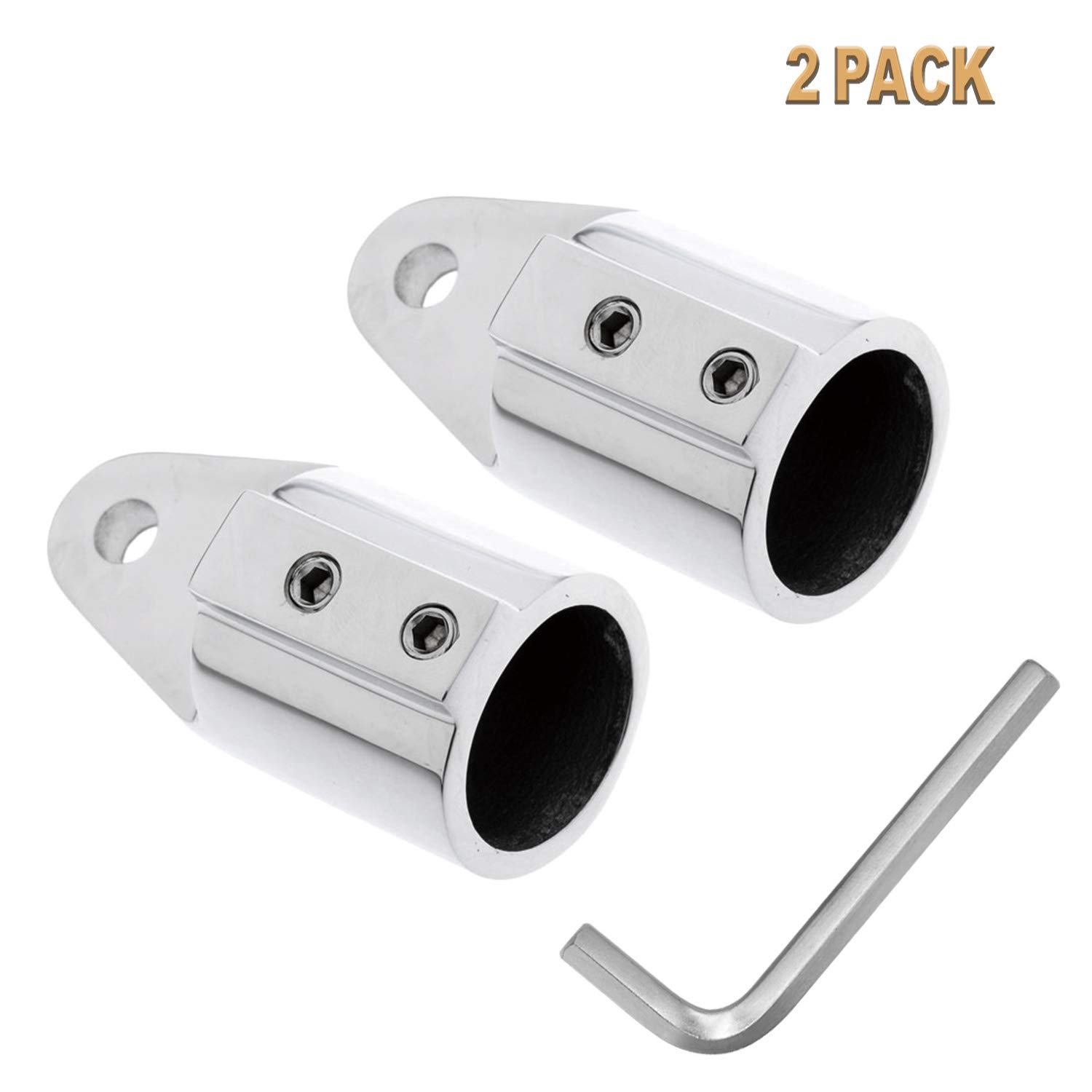 Shenghui 1 inch Bimini Top Cap Eye End Fitting Marine Hardware Stainless Steel 316 Double Screw Heavy Duty Bimini Top Cover Cap Fitting 1" Pair with L Shape Hex Key