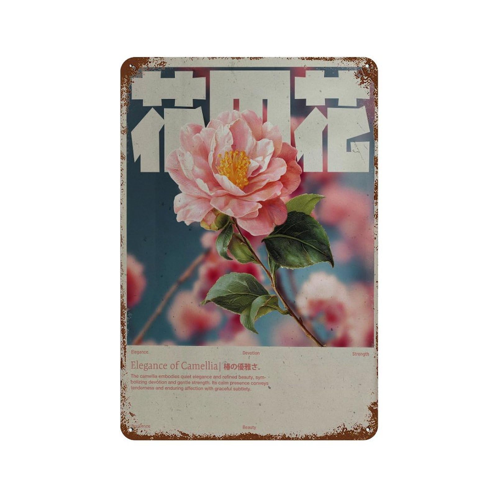 xiaoxiaoshen Camellia Flower. Botanical Japanese Style Wall Decor Art Metal Tin Poster Modern Home Decor Art Home Bar Shop Decorations Vintage Sign 30x20cm