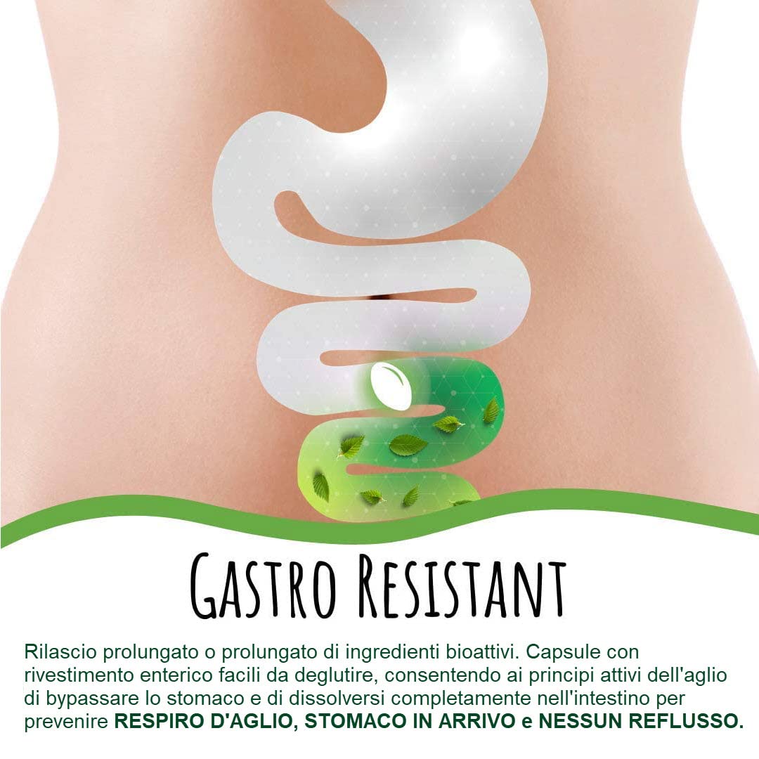 Aglio Deodorato 500:1 (Allium sativum) – 250 mg per Capsula, 2500 mcg Alicina, Softgel con Rivestimento Enterico, Formula Inodore, con Olio di Oliva, 200 Capsule, Senza Glutine, Non OGM