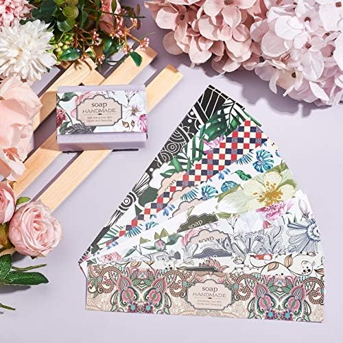 PandaHall 90pcs Soap Wrapper 9 Style Flower Wrap Paper Tape Vertical Soap Paper Tag f for Homemade Soap Bar Packaging
