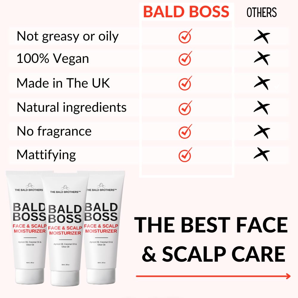 The Bald Brothers Cuidado de la cabeza calva e hidratante del cuero cabelludo | Mate, vegano | Cuidado facial y cuero cabelludo | Acabado mate, no graso | Hidratante diario sin fragancia para hombres | 90 ml