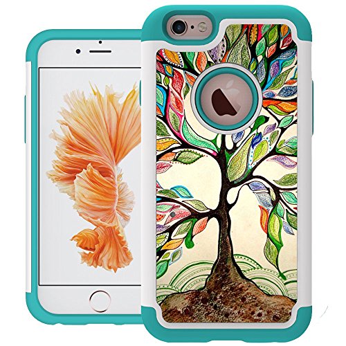 iPhone 6s Plus Case, iPhone 6 Plus Cases, UrSpeedtekLive [Shock Absorption] Dual Layer Heavy Duty Protective Silicone Plastic Cover Case for iPhone 6 Plus/ 6s Plus 5.5 inch- Love Tree
