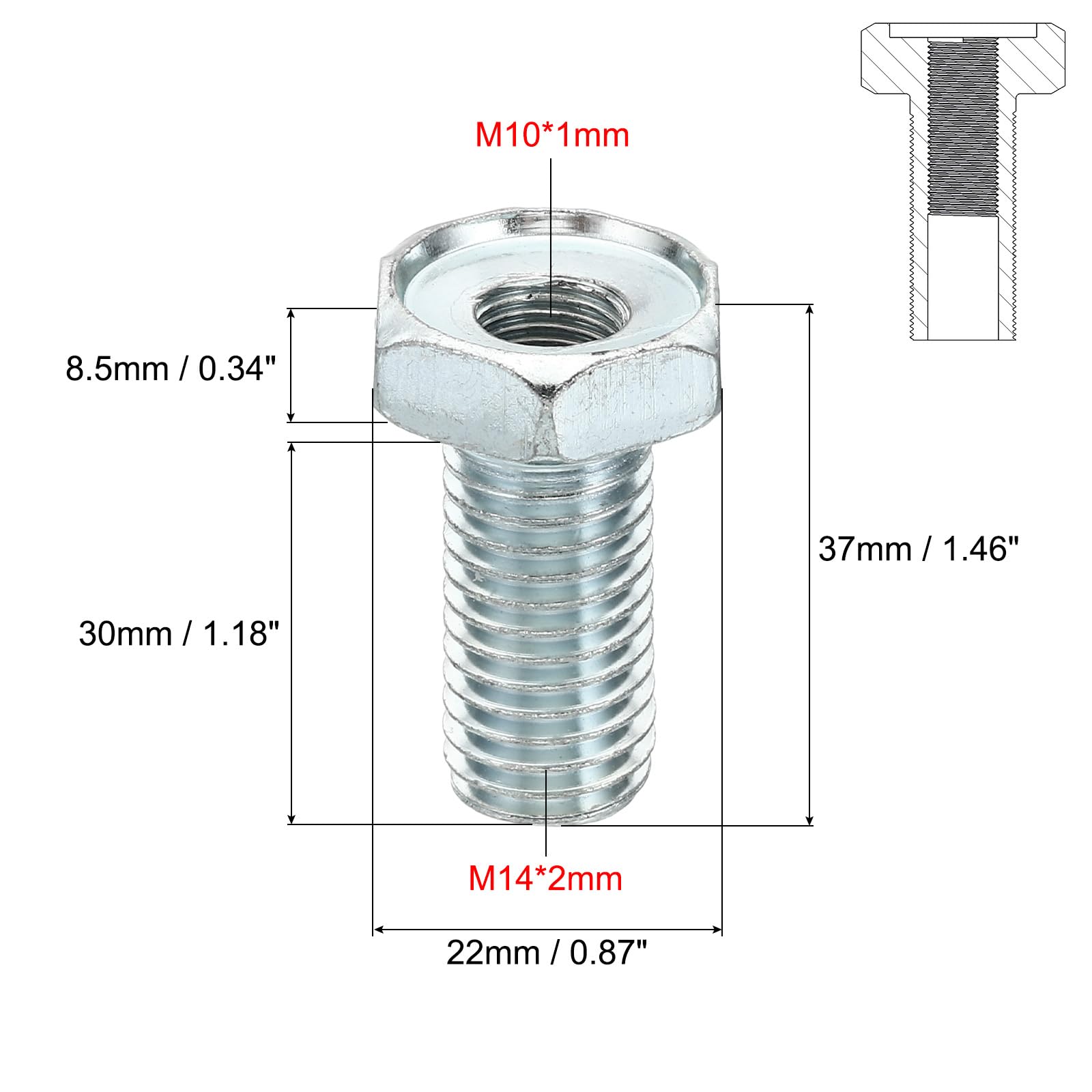 PATIKIL M14x2 to M10x1 Hex Thread Reducing Connector - Image 2
