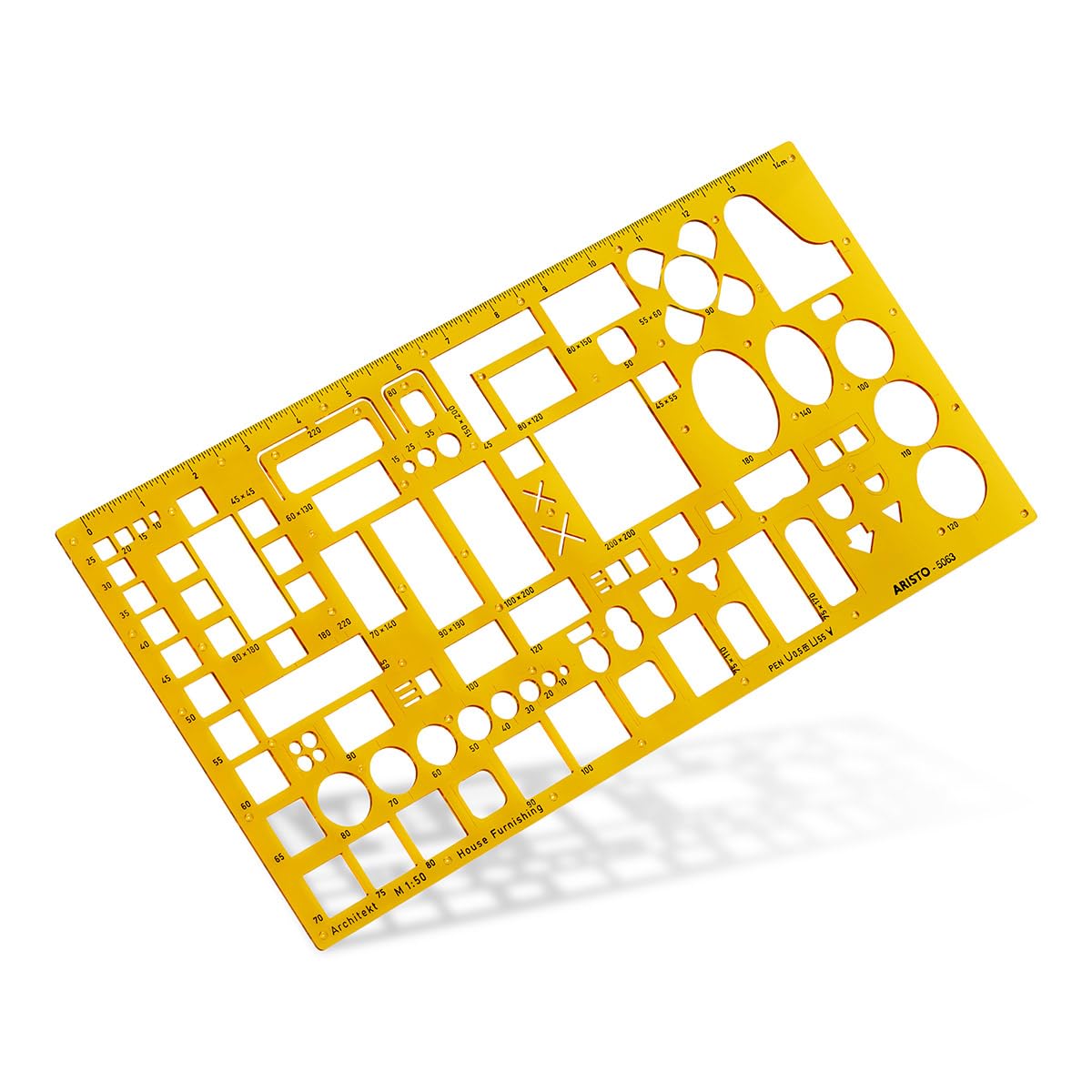 Aristo AR5063 Architect Furniture Stencil (1:50, Display of Plans of Furnishings, Ink Nubs, Dimensionally Stable PET Plastic) Orange/Transparent