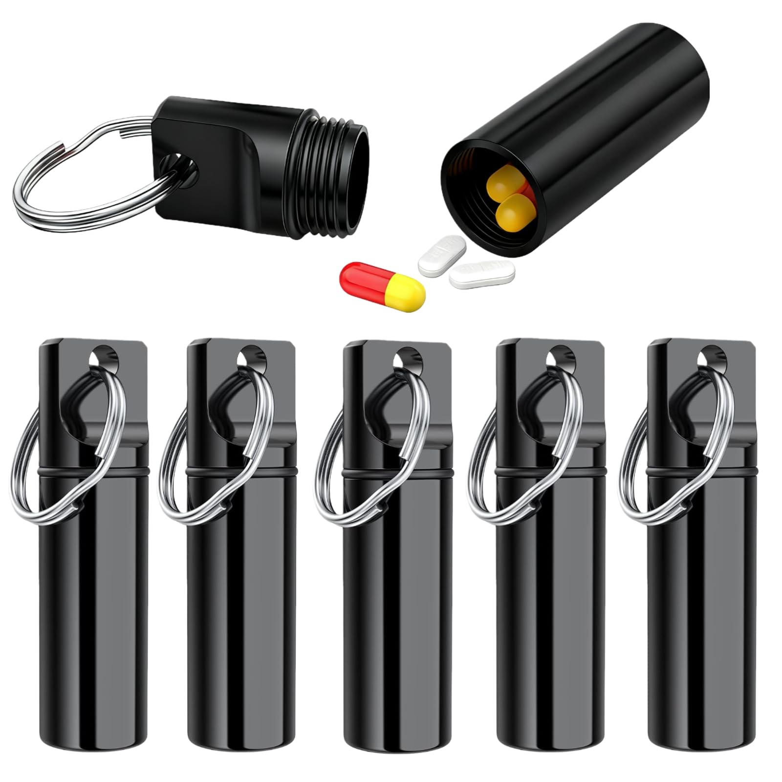 GUANGDAOVOD 5PCS Laboratory Utensils, Metal Vials Bottle with Spoon, Metal Snuff Bottle Vials（Black）