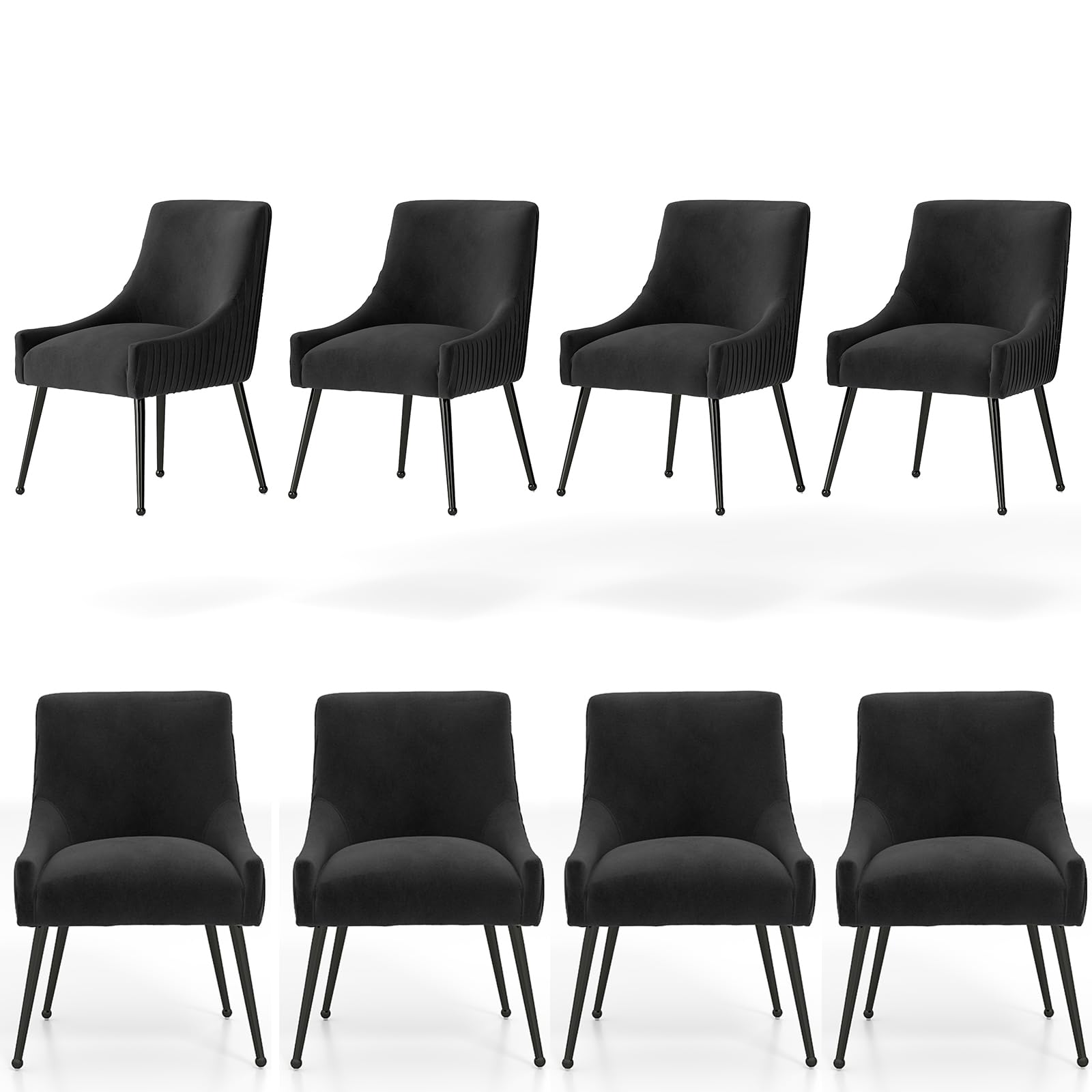 SEYNAR Velvet Dining Chairs Set of 8,Black Upholstered Living Room Chairs with Black Metal Legs, Modern Tufted Accent Chairs for Living Room, Study