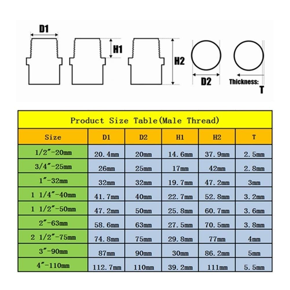 Strumenti di riparazione di tubi 10pcs 50-75mm 1.5-2.5 pollici A femmina/filettatura maschio PVC connettore Giardino Irrigazione tubo di acqua Connettori Acquario Fish Tank giunti for tubi (Color :