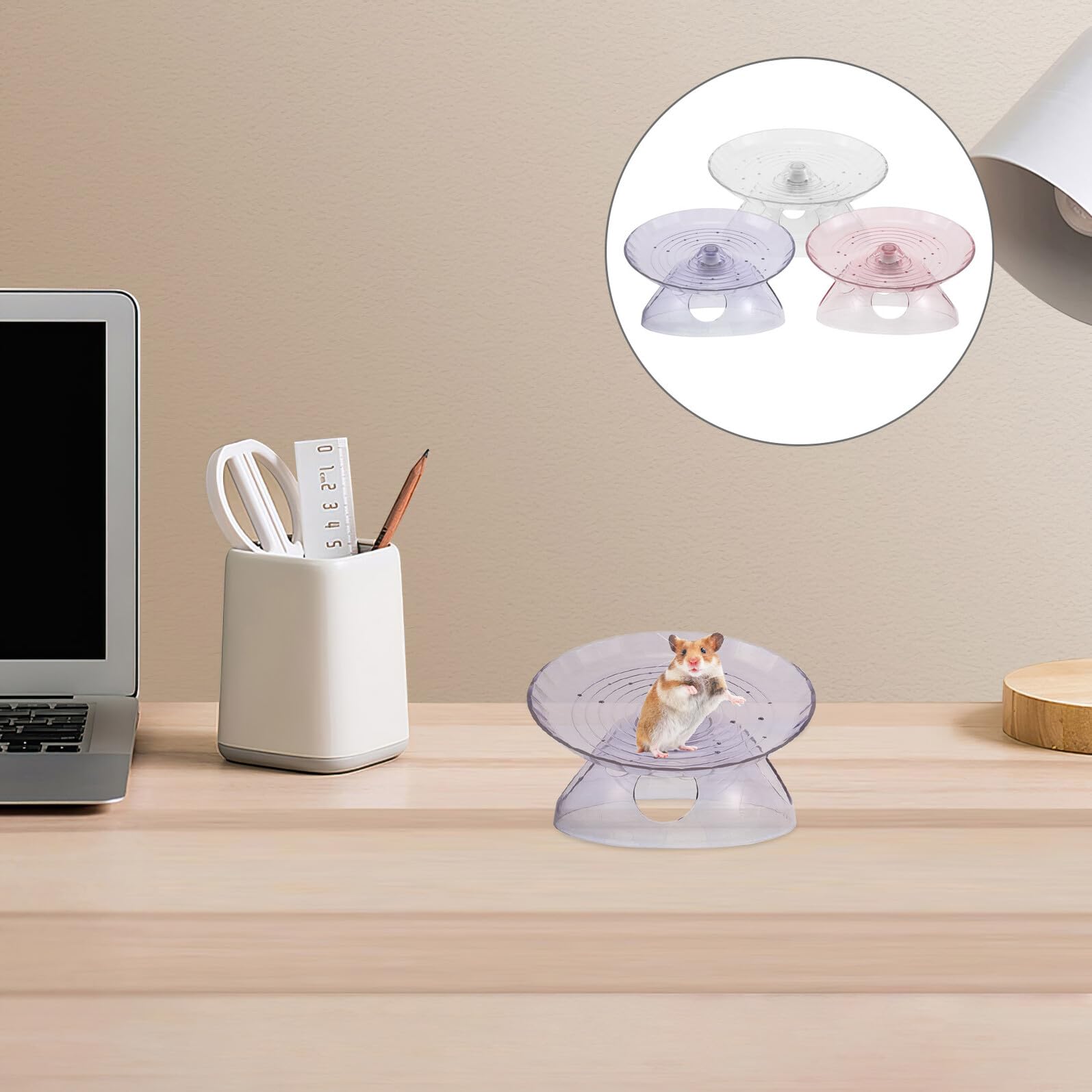 NOLITOY Rueda para Hámster Pequeña de Plástico Transparente con Base y Escondite Integrado, Rueda de Ejercicio Silenciosa 3 Piezas para Correr y Jugar en Jaulas de Mascotas