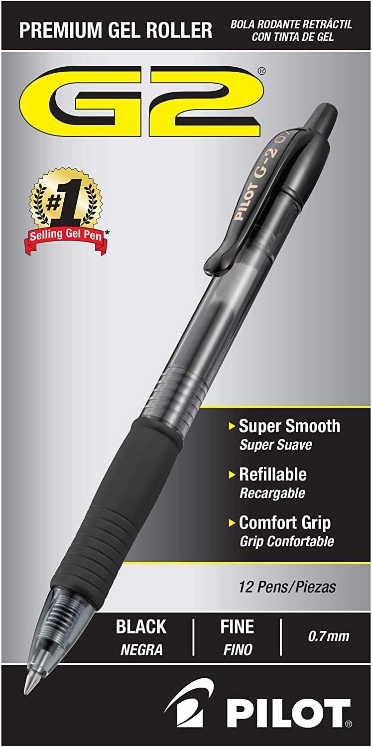 PILOT G2 Premium Refillable & Retractable Rolling Ball Gel Pens, Black Ink, 12 Count (31020),(1 Pack)