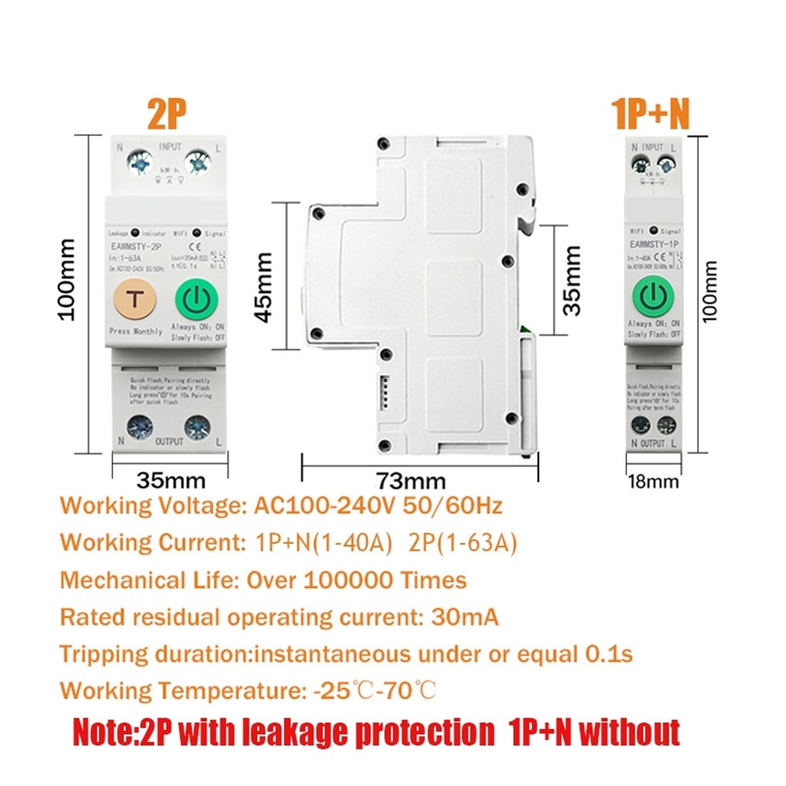 1P+N 2P Tuya Smart Circuit Breaker Energie Strom kWh Meter Timer Schalter Relais Voltmeter Strom Leckage Schutz für Zuhause(1-63A)