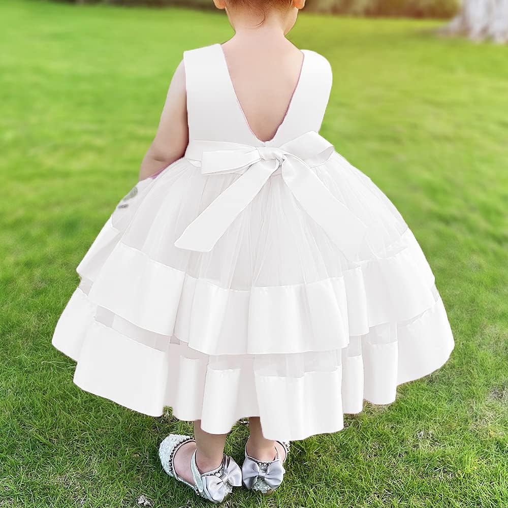 AIMJCHLD 0-6T Baby Girls V Backless Flower Dress Pageant Party Wedding Gown Dresses with Hair Bow - Image 3