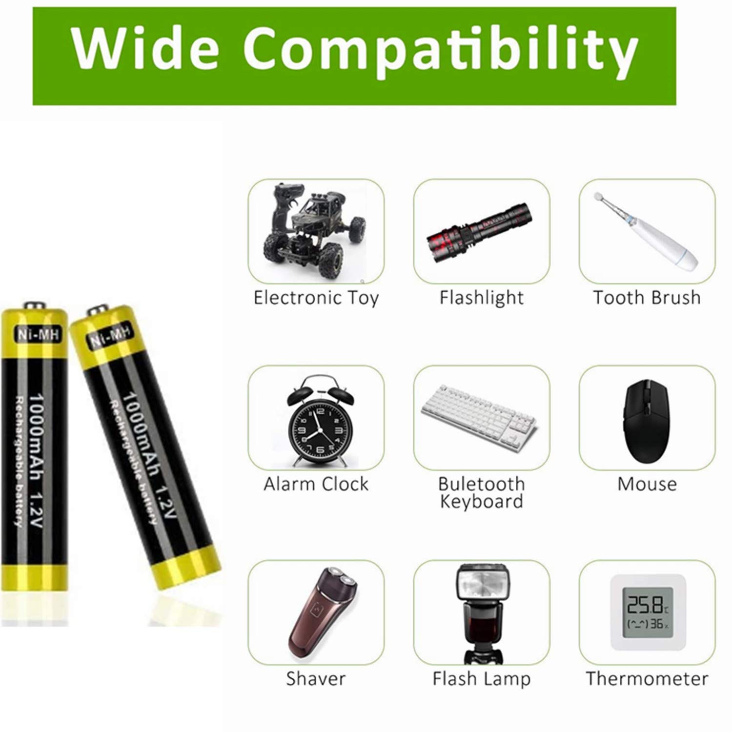 Lot de 8 piles rechargeables AAA 1000 mAh 1,2 V NiMH et chargeur de piles AA AAA
