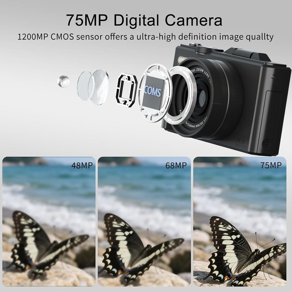 Fotocamera Vlog 5K Fotocamera Digitale WiFi Autofocus Schermo Flip 180°, Fotocamera Compatta per Fotografia per Principianti, Adolescenti A