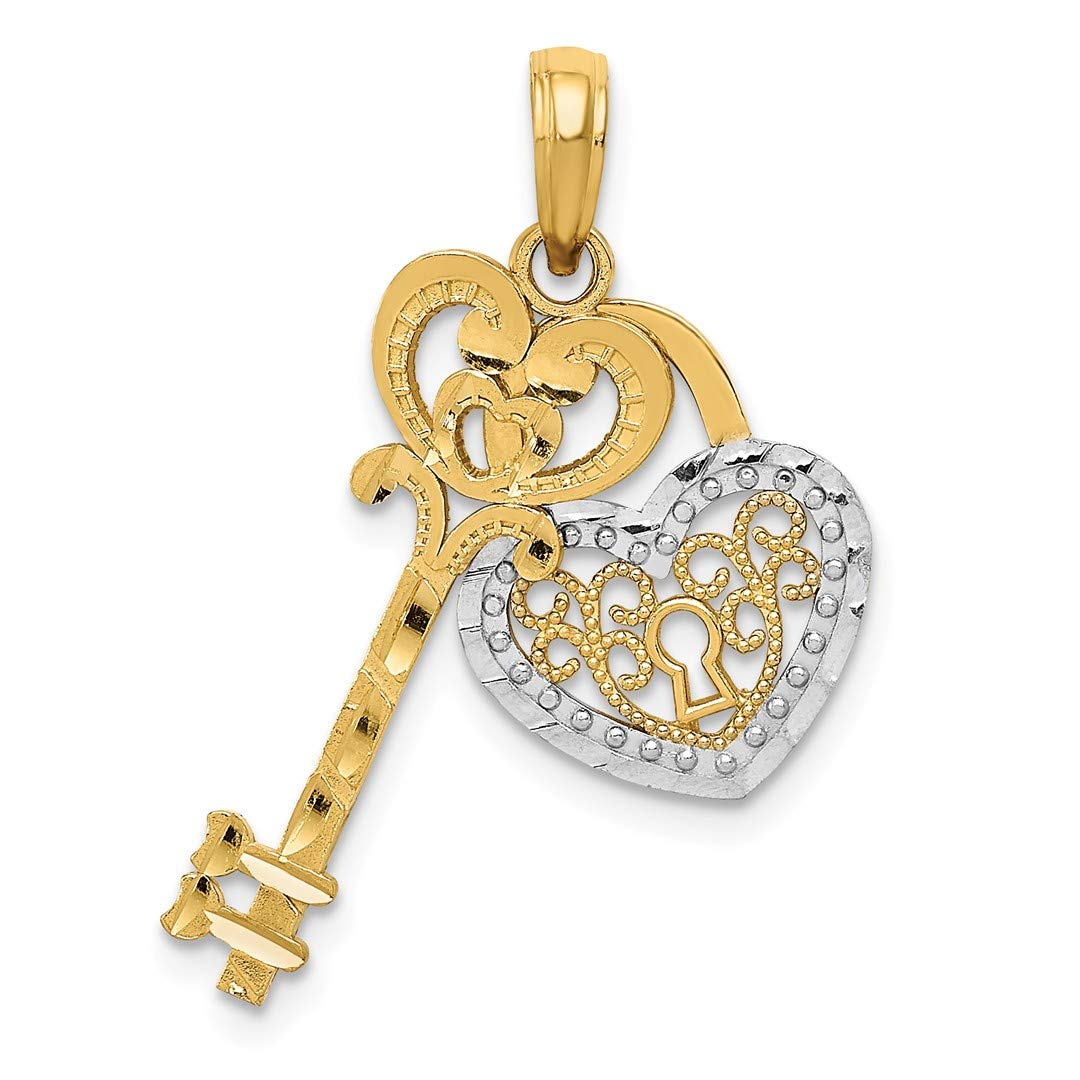 ICE CARATS14k Yellow Gold White Moveable Filigree Heart Key Lock Charm Necklace Pendant Love With Fine Jewelry For Women Gifts For Her