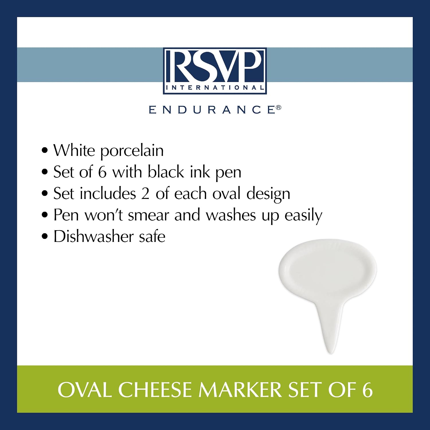 RSVP International Cheese Board Collection Accessories, Oval Shape, 6 Piece, Porcelain