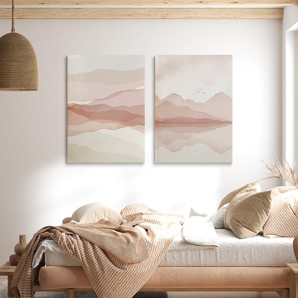 Amazon.co.jp: SKYSUKEY 抽象画 水彩画 山の絵画 ピンクと白のウォール