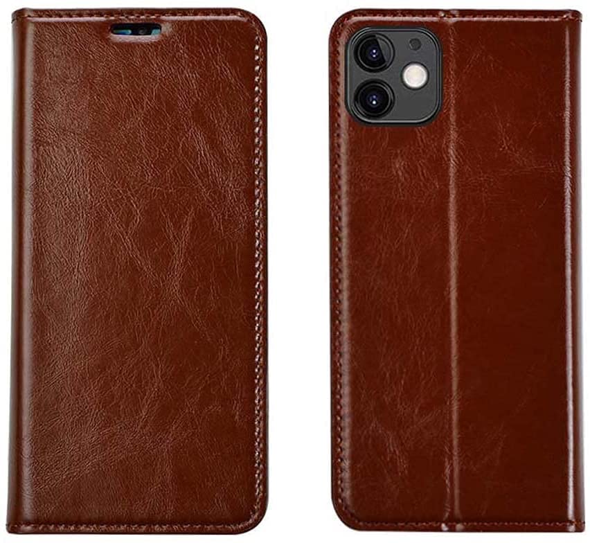 Étui étui portefeuille en cuir résistant aux chocs pour iPhone 12 Mini marron