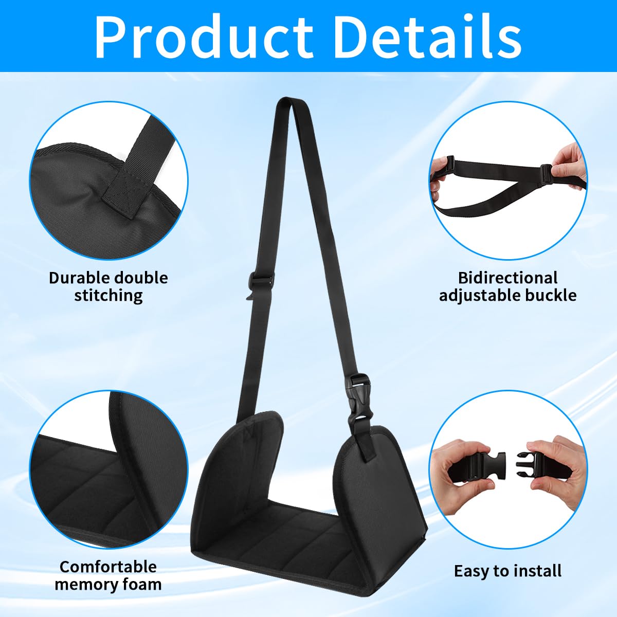 Poggiapiedi Volo, Poggiapiedi da viaggio con schiuma a memoria di forma, Poggiagambe Portatile Regolabile per aerei,Travel Essentials Piede Amaca con Piatti di Supporto