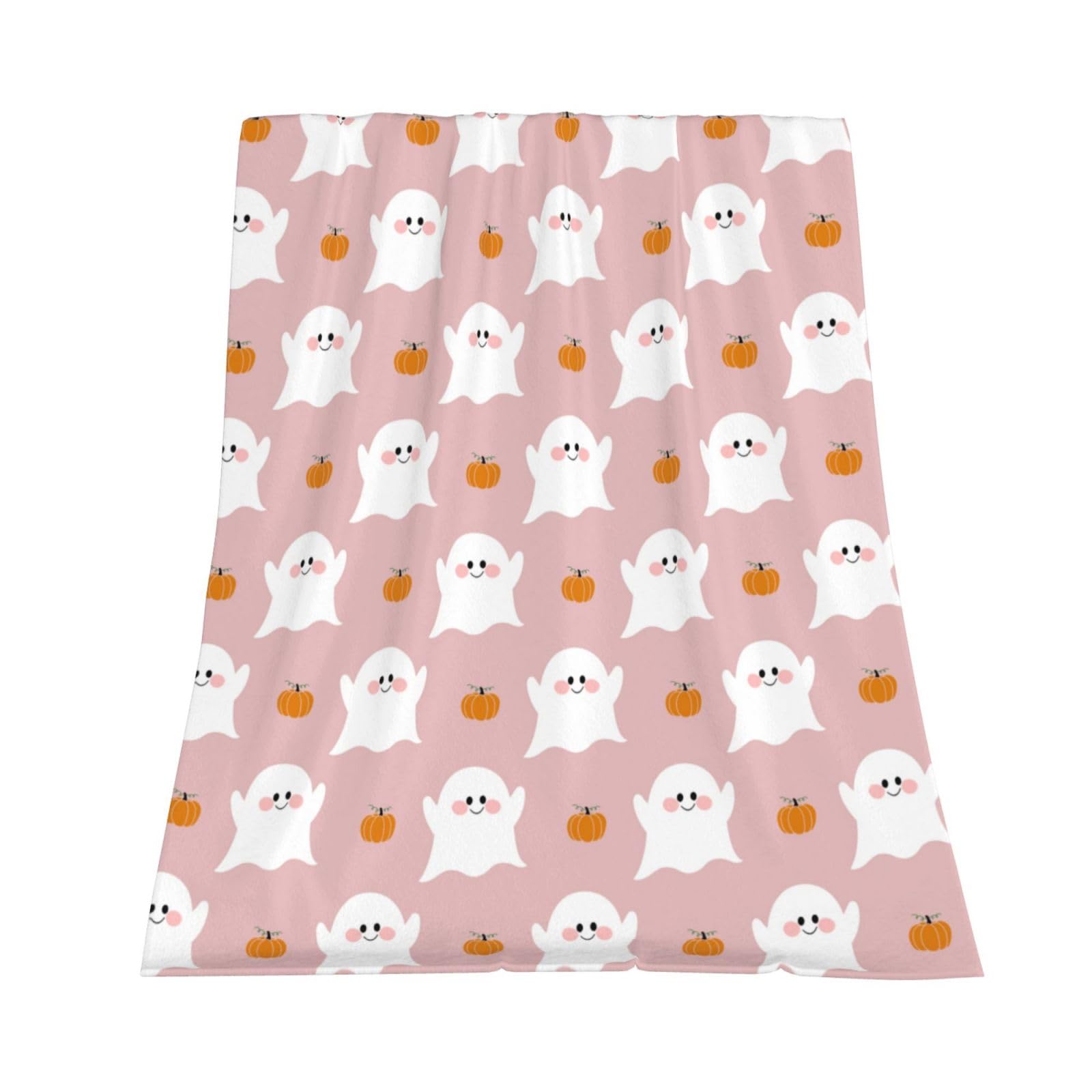 Gardessere Pink Halloween Throw Blanket Cute Ghost Pumpkin Flannel Blanket Ultra-Soft Fluffy Warm Throw Blanket For Bedroom Living Rooms Couch Sofa Home Decor 40X50 Inch