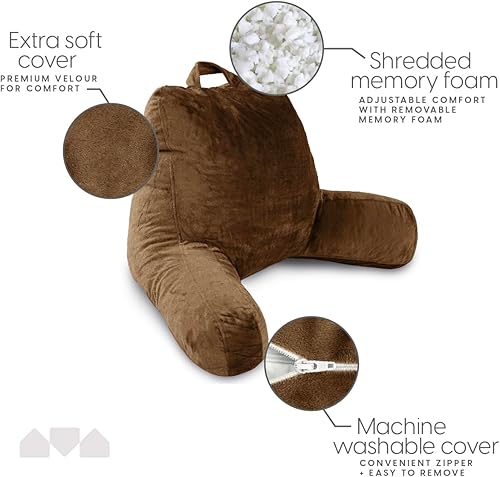 Miniatura 3 de Milliard Almohada de lectura con espuma viscoelástica triturada, respaldo grande para adultos con brazos, soporte de espalda para sentarse en la