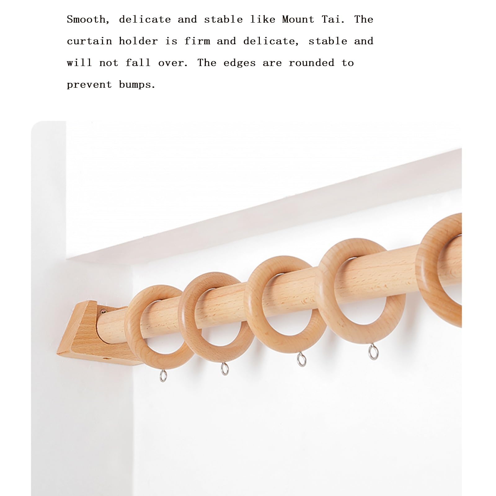 Tringle à rideaux en bois massif avec bride - 160 cm - Support latéral en bois durable - Fonctionnement silencieux - Idéal pour la décoration de la maison et les traitements de fenêtre.