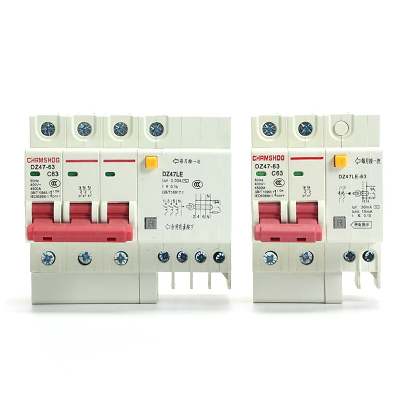 Mini disjoncteur différentiel DC DZ47LE 4P 25V pour protection de circuit continu