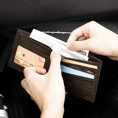 Miniatura 9 de BOBO BIRD Cartera para hombre, billetera plegable personalizada para regalo de marido, cuero genuino con bloqueo RFID, billetera para hombre, regalo