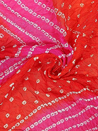 Image of Women's Jaipuri Art Silk Bandhej Rajasthani Bandhani Dupatta with Gota Patti Lace
